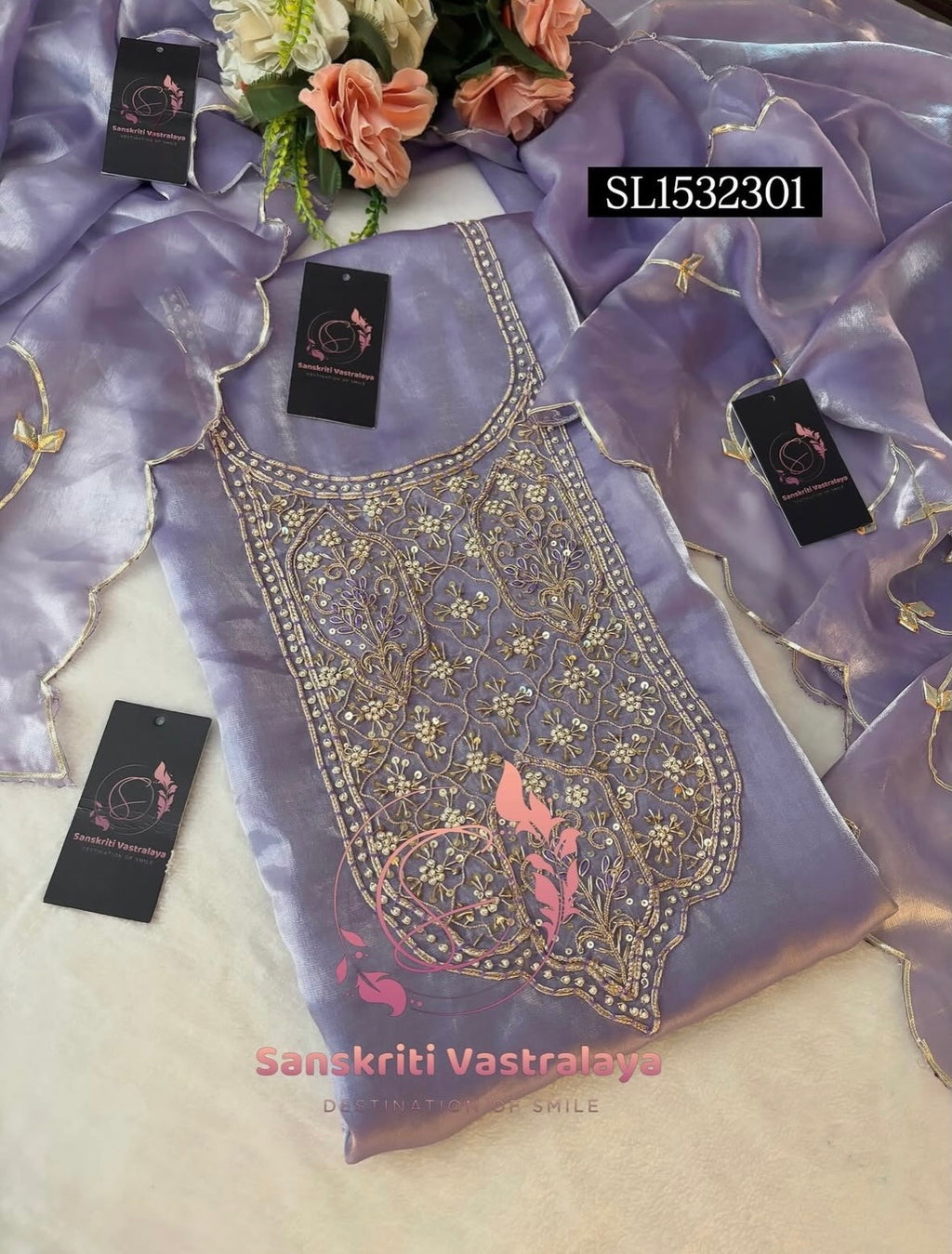 SPACE SILK Zardozi Handwork 3pc PURPLE UNSTICHED Suit Jaipuri GOTA PATTI  SL1532301