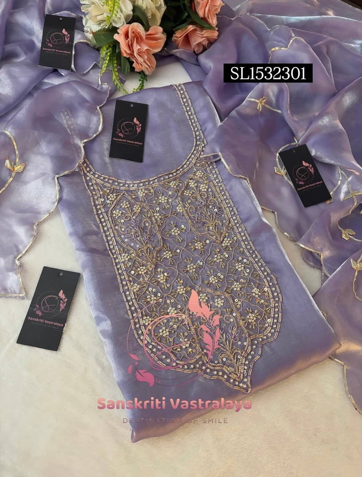SPACE SILK Zardozi Handwork 3pc PURPLE UNSTICHED Suit Jaipuri GOTA PATTI  SL1532301