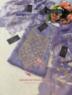 SPACE SILK Zardozi Handwork 3pc PURPLE UNSTICHED Suit Jaipuri GOTA PATTI  SL1532301
