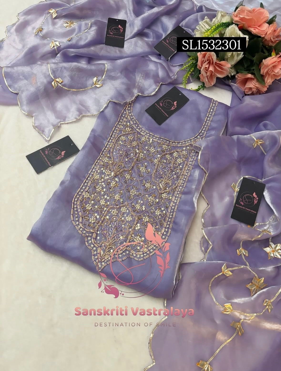 SPACE SILK Zardozi Handwork 3pc PURPLE UNSTICHED Suit Jaipuri GOTA PATTI  SL1532301