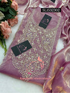 SPACE SILK Zardozi Handwork 3pc ONION PINK UNSTICHED Suit Jaipuri GOTA PATTI  SL1532302