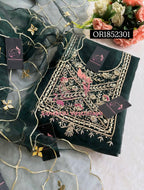 ORGANZA Zardogi Handwork 3pc BOTTLEGREEN UNSTICHED Suit jaipuri GOTA PATTI  OR1852301