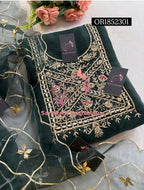 ORGANZA Zardogi Handwork 3pc BOTTLEGREEN UNSTICHED Suit jaipuri GOTA PATTI  OR1852301