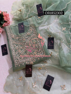 ORGANZA Zardogi Handwork 3pc  LIGHT OLIVEGREEN UNSTICHED Suit jaipuri GOTA PATTI  OR1852302