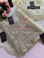 ORGANZA Zardogi Handwork 3pc  PISTA  UNSTICHED Suit jaipuri GOTA PATTI  OR1852303