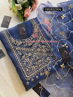 ORGANZA Zardogi Handwork 3pc  NAVYBLUE UNSTICHED Suit jaipuri GOTA PATTI  OR1852304