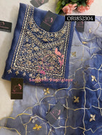ORGANZA Zardogi Handwork 3pc  NAVYBLUE UNSTICHED Suit jaipuri GOTA PATTI  OR1852304