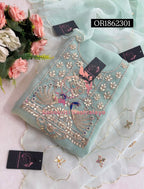 ORGANZA Zardogi Handwork 3pc  OCEANBLUE UNSTICHED Suit jaipuri GOTA PATTI  OR1862301