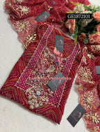 GEORGETTE Zardogi Handwork 3pc  RED UNSTICHED Suit jaipuri GOTA PATTI   GE1872101