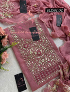 RANGOLI CRUSH Zardogi Handwork 3pc ONION PINK UNSTICHED Suit jaipuri GOTA PATTI  SL1592102