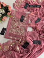 RANGOLI CRUSH Zardogi Handwork 3pc ONION PINK UNSTICHED Suit jaipuri GOTA PATTI  SL1592102