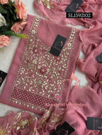 RANGOLI CRUSH Zardogi Handwork 3pc ONION PINK UNSTICHED Suit jaipuri GOTA PATTI  SL1592102