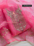 ORGANZA Zardogi Handwork 3pc BABY PINK UNSTICHED Suit jaipuri GOTA PATTI  OR1883401