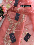 ORGANZA Zardogi Handwork 3pc RUST UNSTICHED Suit jaipuri GOTA PATTI  OR1902801
