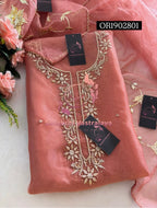 ORGANZA Zardogi Handwork 3pc RUST UNSTICHED Suit jaipuri GOTA PATTI  OR1902801