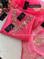 ORGANZA Zardogi Handwork 3pc BABY PINK UNSTICHED Suit jaipuri GOTA PATTI  OR1912601