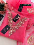 ORGANZA Zardogi Handwork 3pc BABY PINK UNSTICHED Suit jaipuri GOTA PATTI  OR1912601