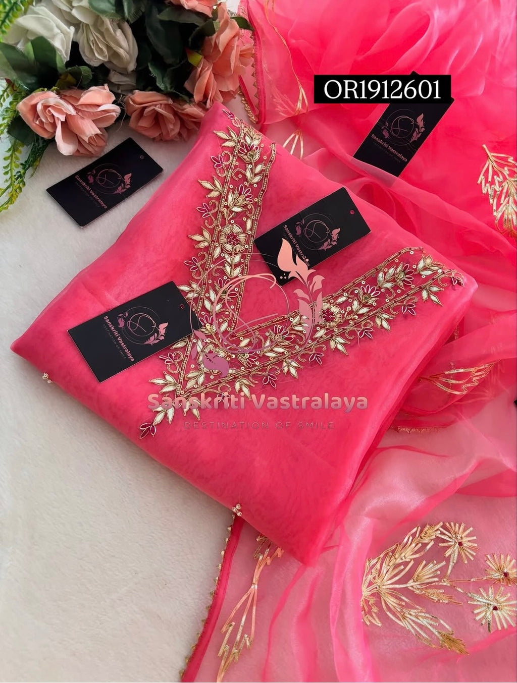 ORGANZA Zardogi Handwork 3pc BABY PINK UNSTICHED Suit jaipuri GOTA PATTI  OR1912601