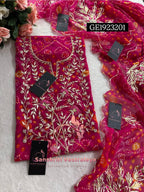 GEORGETTE Zardogi Handwork 3pc  PINK  UNSTICHED Suit jaipuri GOTA PATTI  GE1923201