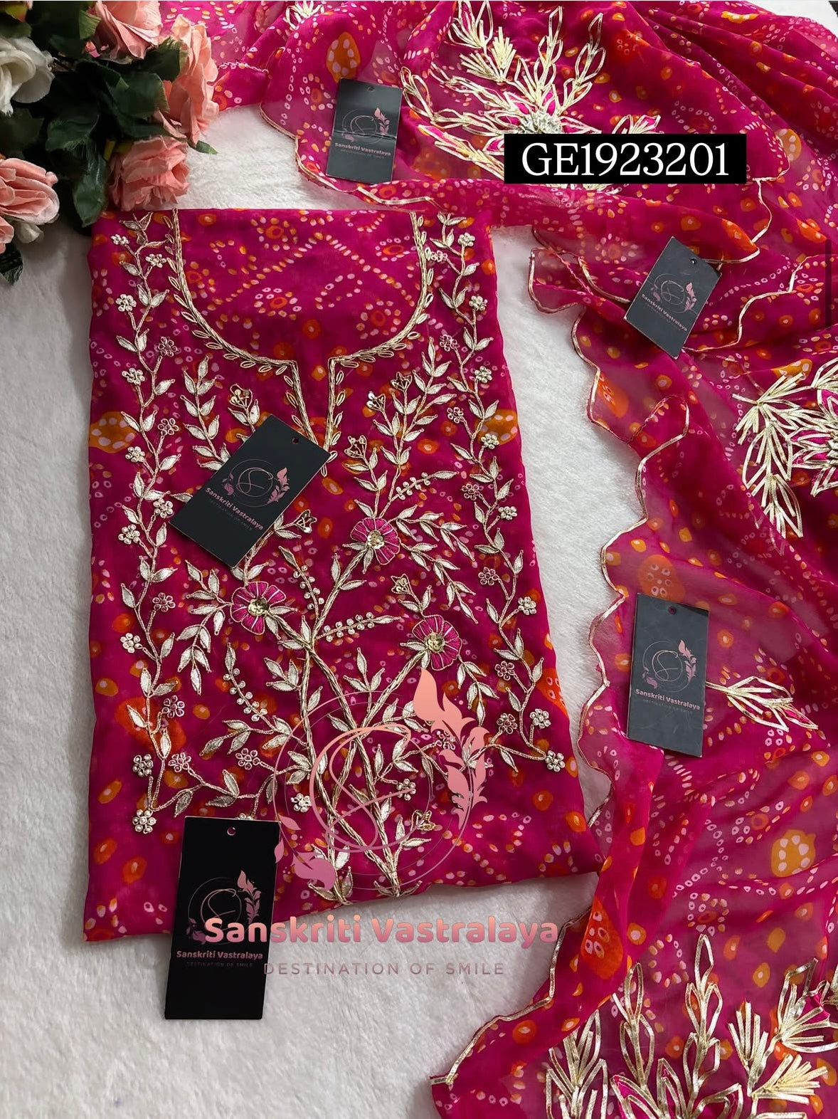 GEORGETTE Zardogi Handwork 3pc  PINK  UNSTICHED Suit jaipuri GOTA PATTI  GE1923201