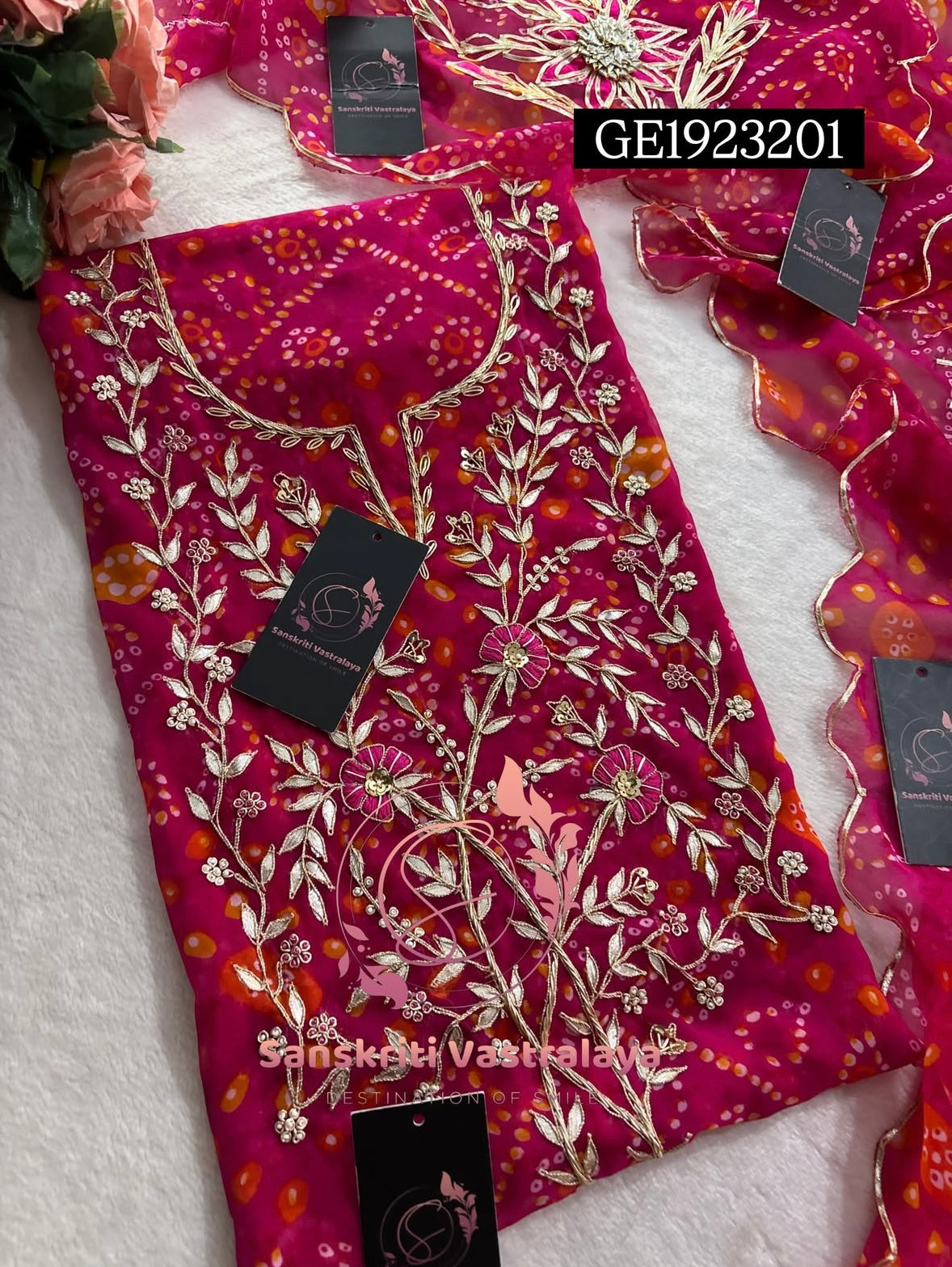GEORGETTE Zardogi Handwork 3pc  PINK  UNSTICHED Suit jaipuri GOTA PATTI  GE1923201