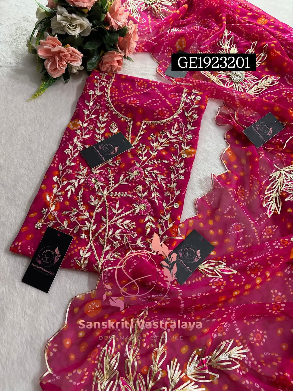 GEORGETTE Zardogi Handwork 3pc  PINK  UNSTICHED Suit jaipuri GOTA PATTI  GE1923201