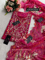 GEORGETTE Zardogi Handwork 3pc  PINK  UNSTICHED Suit jaipuri GOTA PATTI  GE1923201