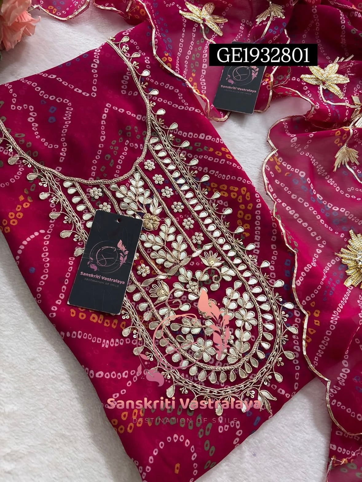 GEORGETTE Zardogi Handwork 3pc  PINK UNSTICHED Suit jaipuri GOTA PATTI  GE1932801