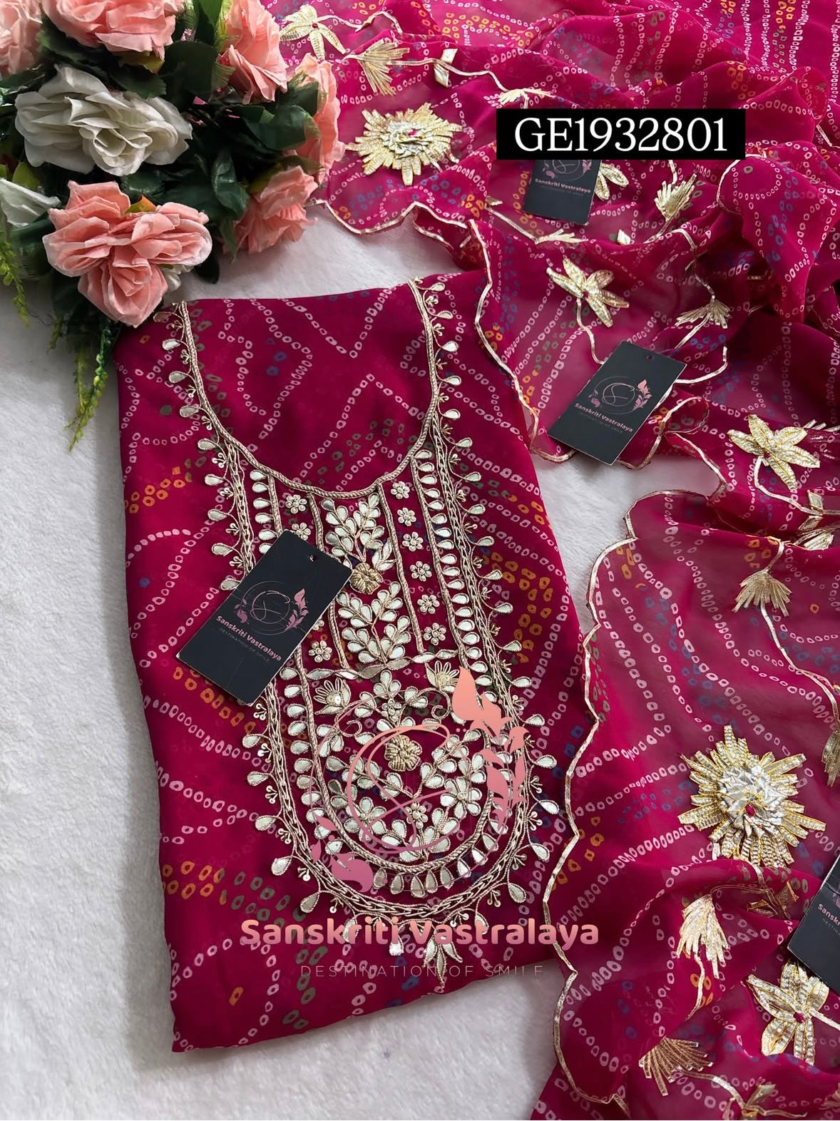 GEORGETTE Zardogi Handwork 3pc  PINK UNSTICHED Suit jaipuri GOTA PATTI  GE1932801