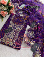 GEORGETTE Zardogi Handwork 3pc  PURPLE UNSTICHED Suit jaipuri GOTA PATTI  GE1952101