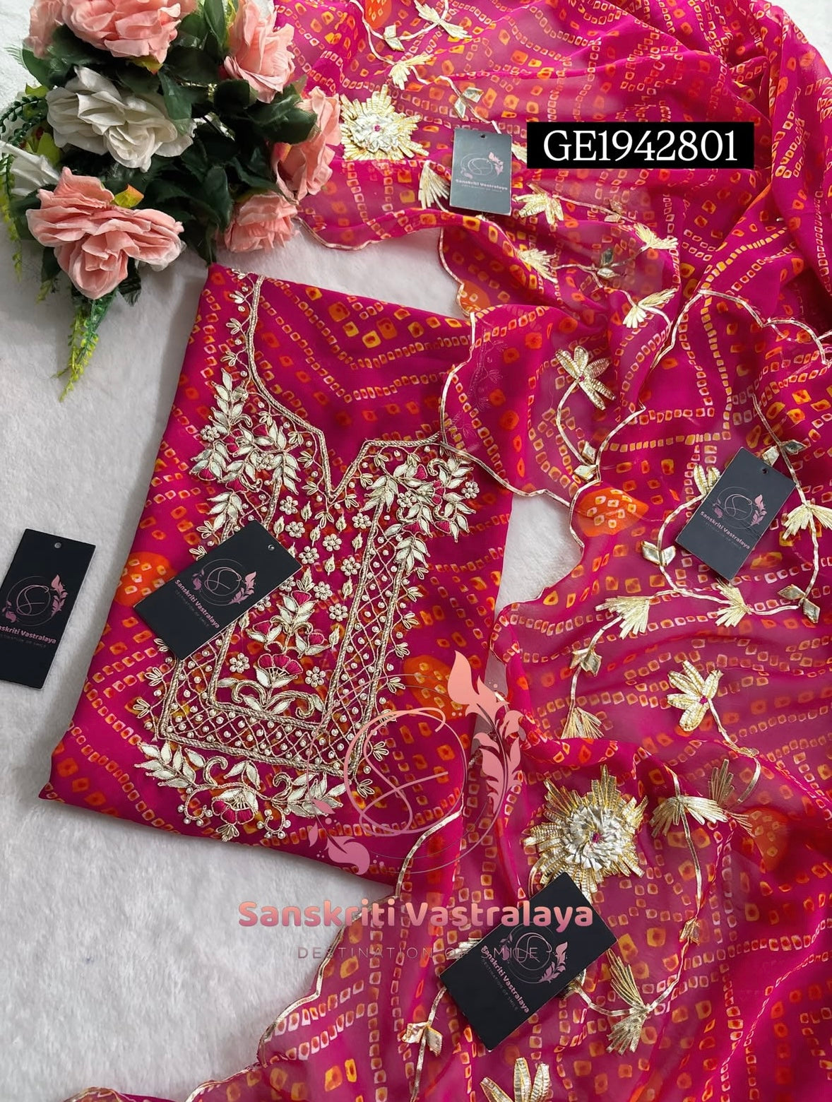 GEORGETTE Zardogi Handwork 3pc  PINK UNSTICHED Suit jaipuri GOTA PATTI  GE1942801