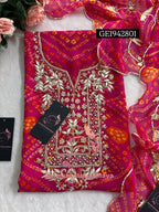 GEORGETTE Zardogi Handwork 3pc  PINK UNSTICHED Suit jaipuri GOTA PATTI  GE1942801