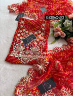 GEORGETTE Zardogi Handwork 3pc  RED UNSTICHED Suit jaipuri GOTA PATTI  GE1862403