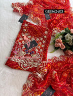 GEORGETTE Zardogi Handwork 3pc  RED UNSTICHED Suit jaipuri GOTA PATTI  GE1862403