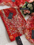 GEORGETTE Zardogi Handwork 3pc  RED UNSTICHED Suit jaipuri GOTA PATTI  GE1̮962401