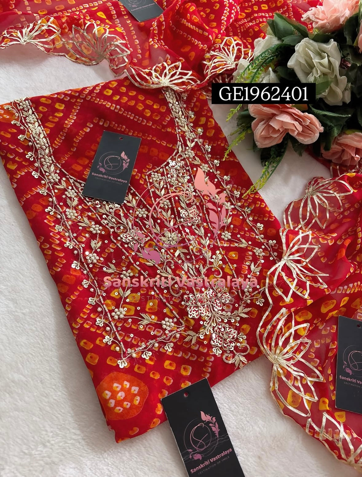 GEORGETTE Zardogi Handwork 3pc  RED UNSTICHED Suit jaipuri GOTA PATTI  GE1̮962401