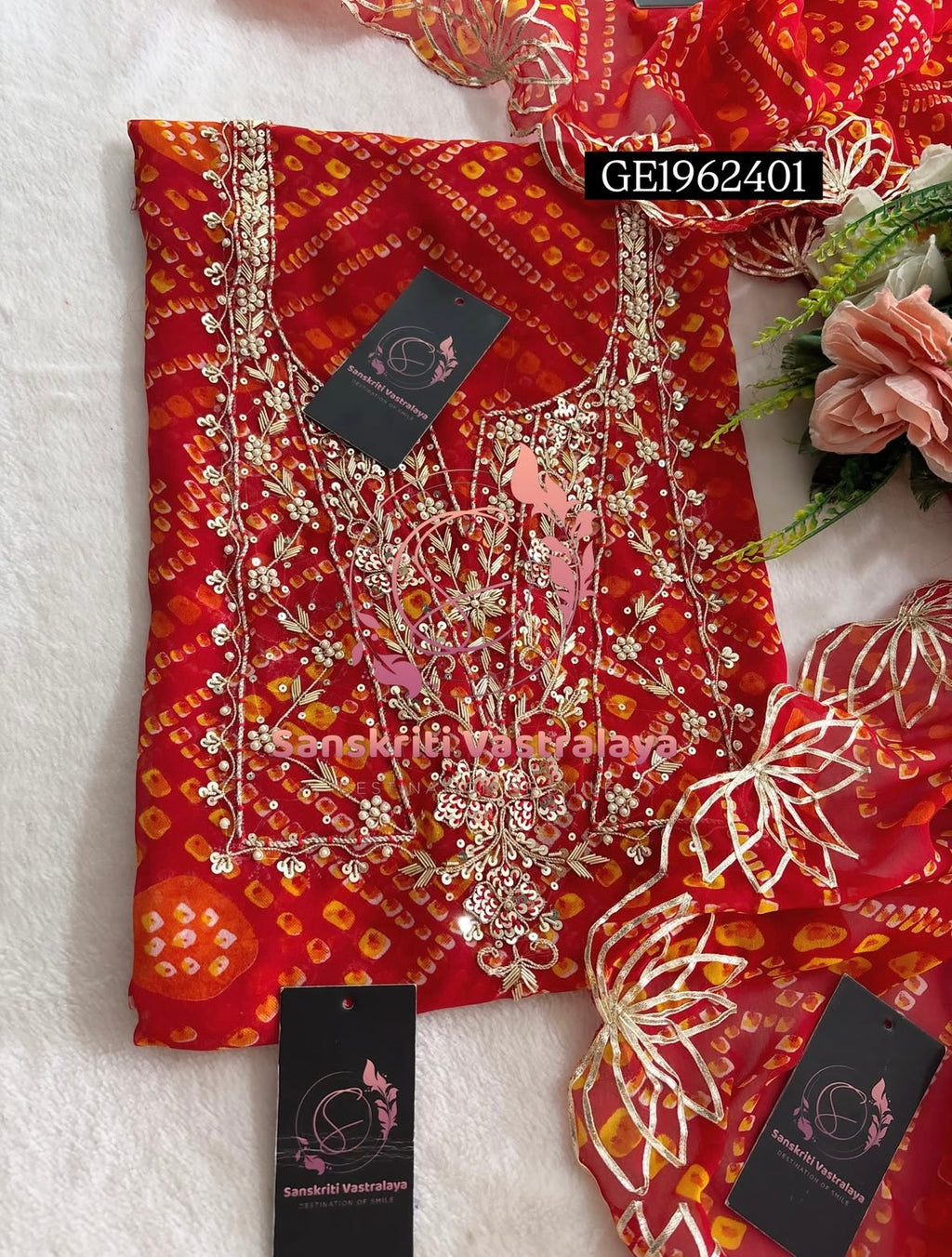 GEORGETTE Zardogi Handwork 3pc  RED UNSTICHED Suit jaipuri GOTA PATTI  GE1̮962401