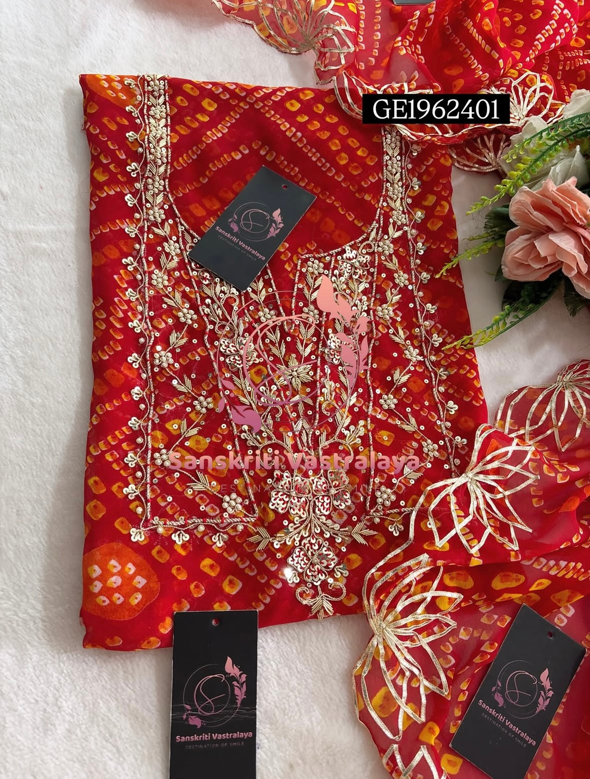 GEORGETTE Zardogi Handwork 3pc  RED UNSTICHED Suit jaipuri GOTA PATTI  GE1̮962401