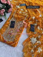 GEORGETTE Zardogi Handwork 3pc  MUSTURD YELLOW UNSTICHED Suit jaipuri GOTA PATTI  GE1942802