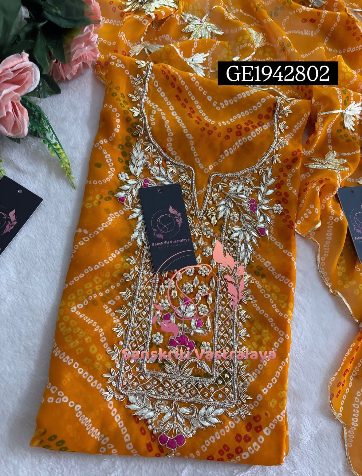 GEORGETTE Zardogi Handwork 3pc  MUSTURD YELLOW UNSTICHED Suit jaipuri GOTA PATTI  GE1942802