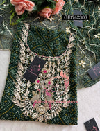GEORGETTE Zardogi Handwork 3pc  BOTTLEGREEN UNSTICHED Suit jaipuri GOTA PATTI  GE1742303