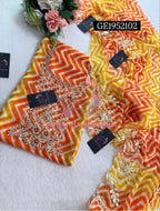 GEORGETTE Zardogi Handwork 3pc  ORANGE MULTI UNSTICHED Suit jaipuri GOTA PATTI  GE1952102