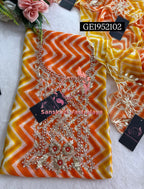 GEORGETTE Zardogi Handwork 3pc  ORANGE MULTI UNSTICHED Suit jaipuri GOTA PATTI  GE1952102