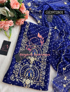GEORGETTE Zardogi Handwork 3pc  BLUE UNSTICHED Suit jaipuri GOTA PATTI   GE1972801