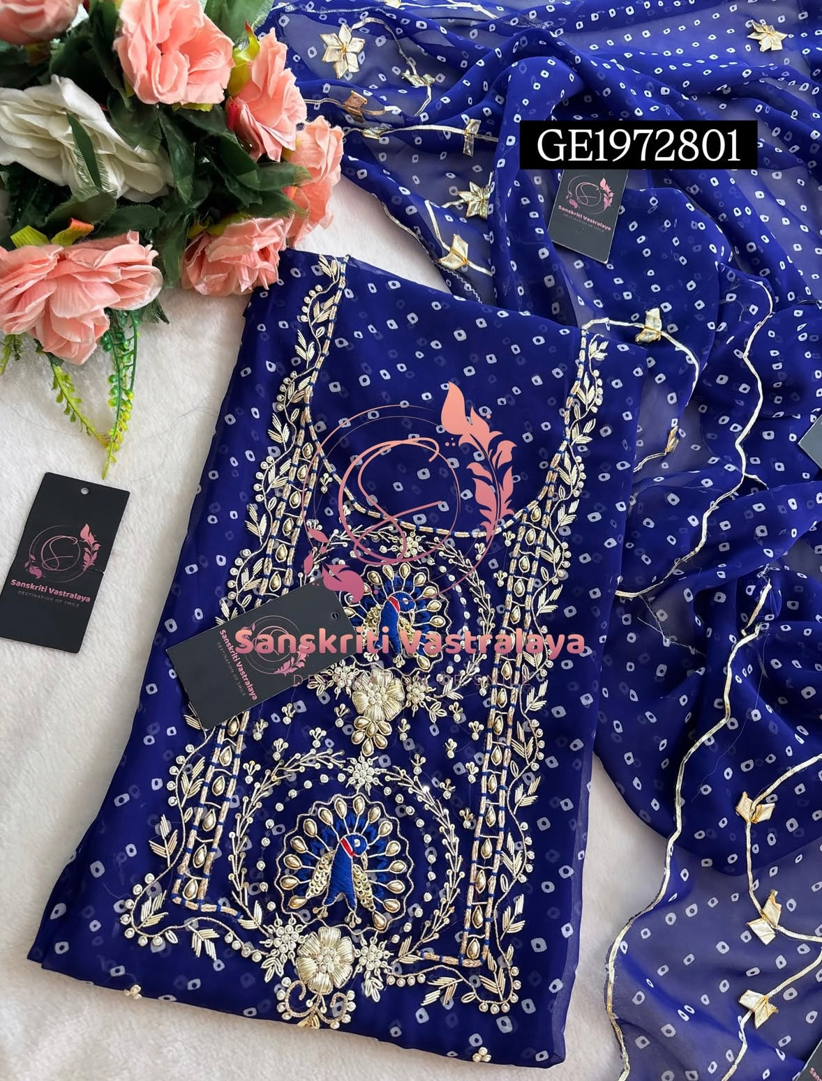 GEORGETTE Zardogi Handwork 3pc  BLUE UNSTICHED Suit jaipuri GOTA PATTI   GE1972801