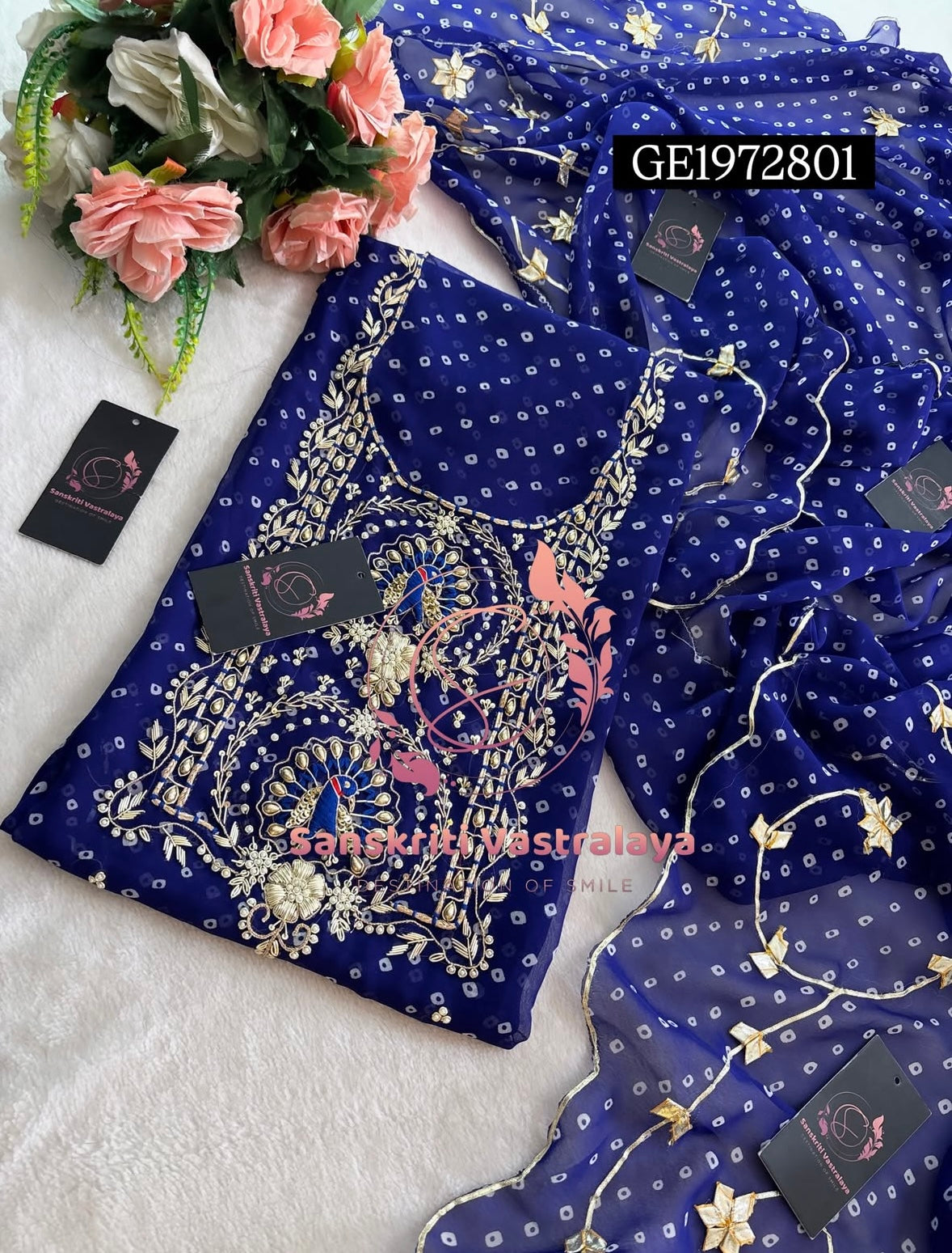 GEORGETTE Zardogi Handwork 3pc  BLUE UNSTICHED Suit jaipuri GOTA PATTI   GE1972801
