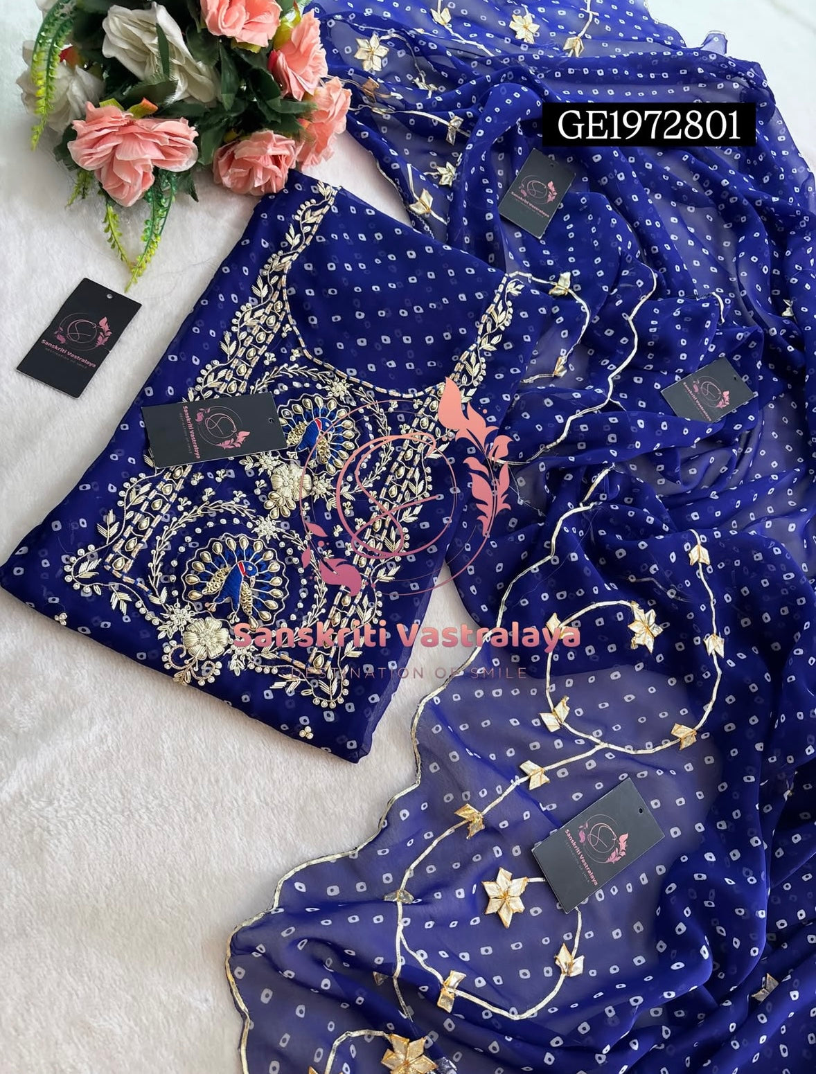 GEORGETTE Zardogi Handwork 3pc  BLUE UNSTICHED Suit jaipuri GOTA PATTI   GE1972801