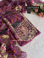 GEORGETTE Zardogi Handwork 3pc  WINE UNSTICHED Suit jaipuri GOTA PATTI  GE1743504