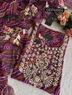 GEORGETTE Zardogi Handwork 3pc  WINE UNSTICHED Suit jaipuri GOTA PATTI  GE1743504