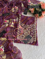 GEORGETTE Zardogi Handwork 3pc  WINE UNSTICHED Suit jaipuri GOTA PATTI  GE1743504